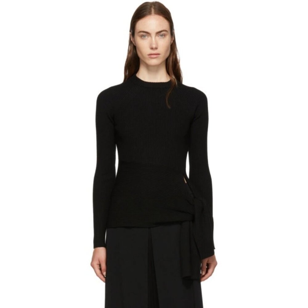 3.1 Phillip Lim Ribbed Pullover Waist-Tie Sweater, Black, Size  SMALL, NWT